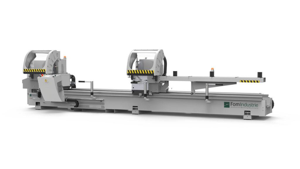 FOM Blitz Alva 500 - A Double head sawing machine with frontal blades, motorized mobile head, and electropneumatic head tilting control, featuring Ø 500 mm tungsten carbide blades.