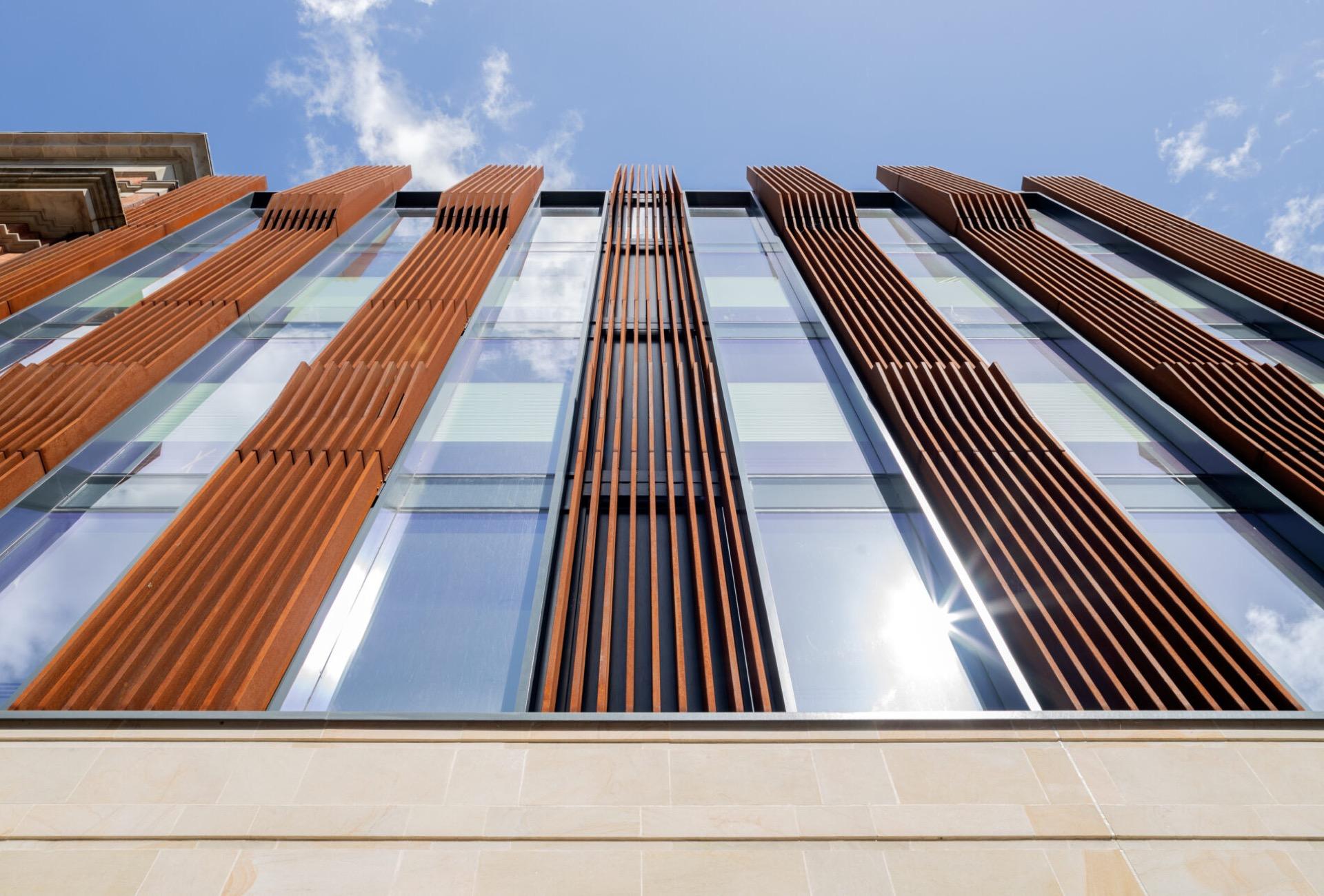 Aluminium louvers installed on a building facade