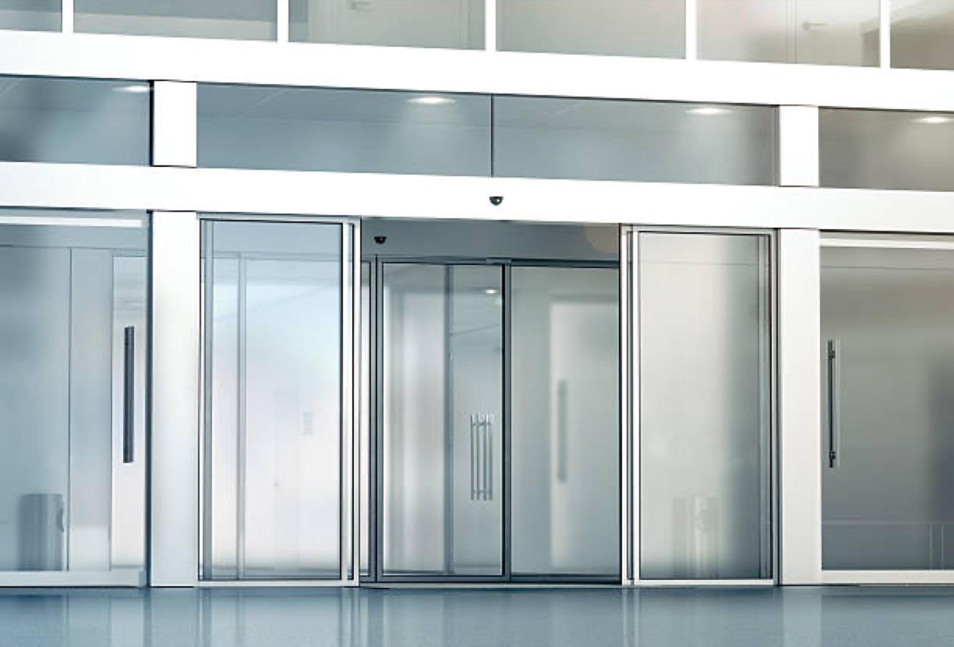 Automatic sliding doors at a commercial building entrance