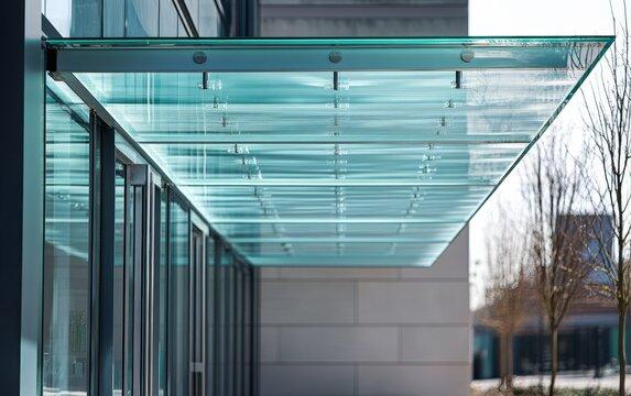 Pointed glass canopy providing shelter over an entrance